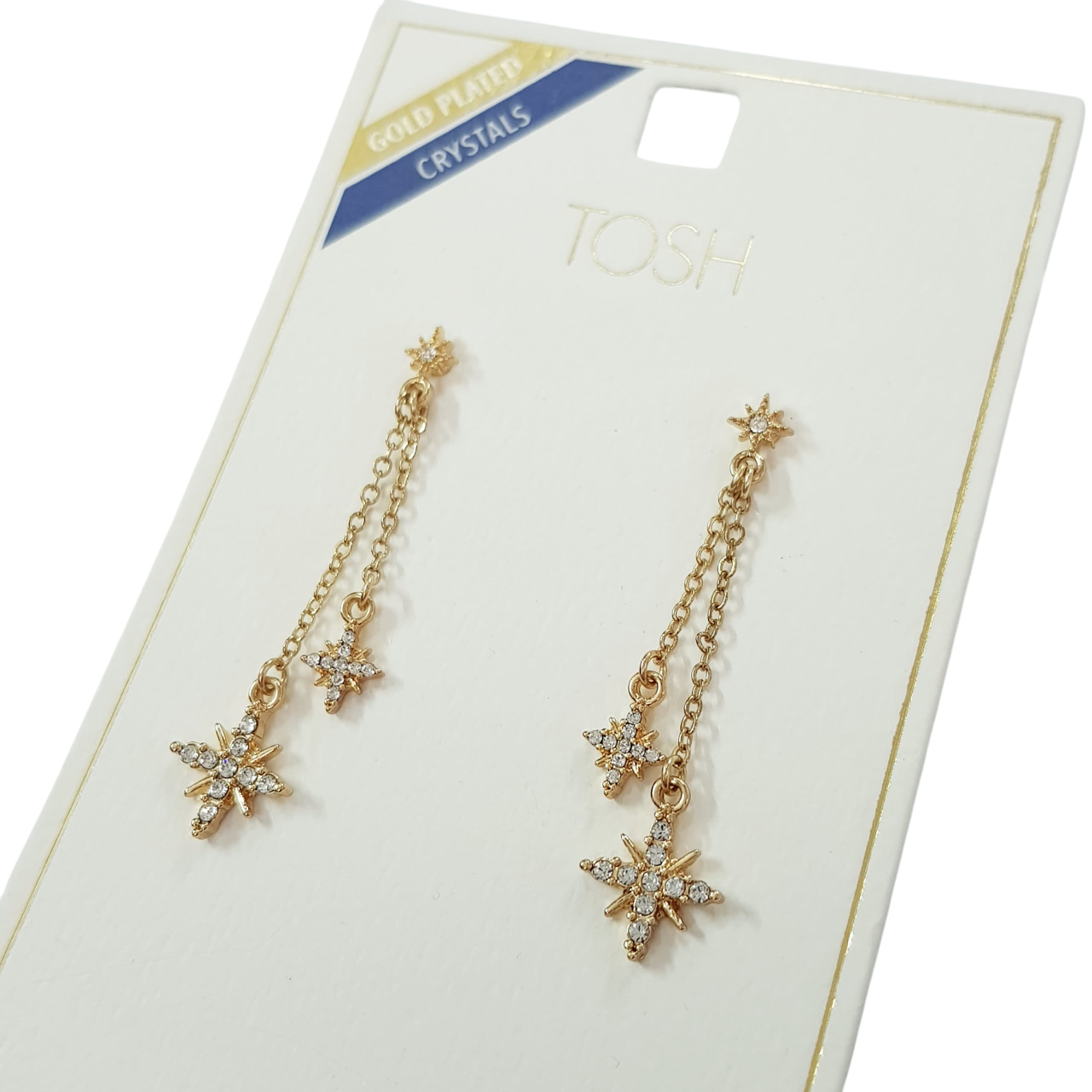 گوشواره آبکاری طلا با آویز ستاره با سنگ های سواروسکی برند TOSH