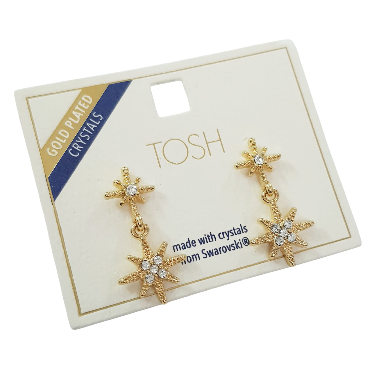 گوشواره آبکاری طلا آویز ستاره با سنگ های سواروسکی برند TOSH