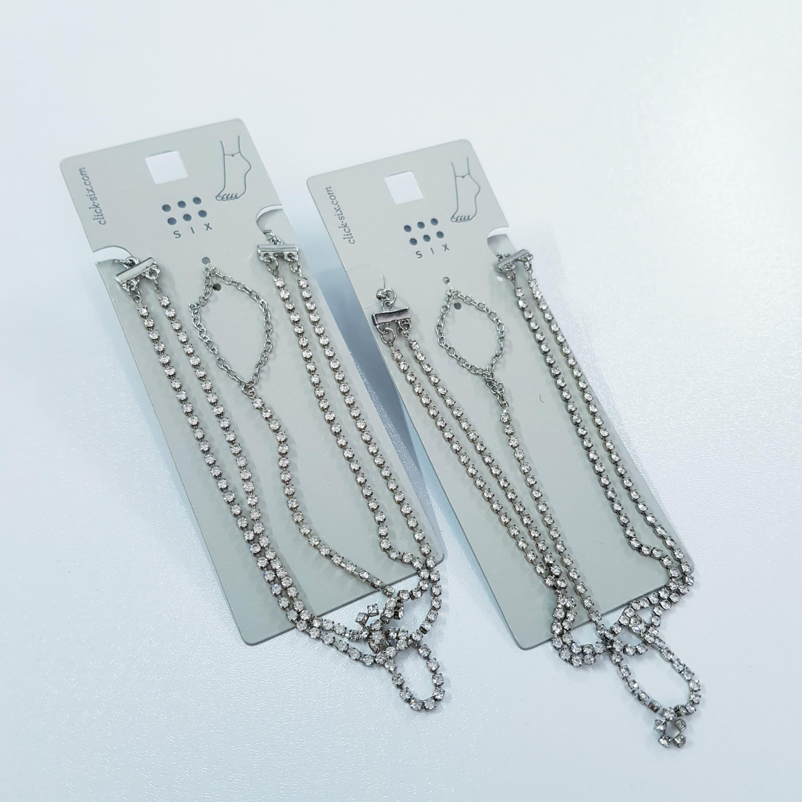 تمیمه پا نقره ای تنیسی تمام نگین برند SIX