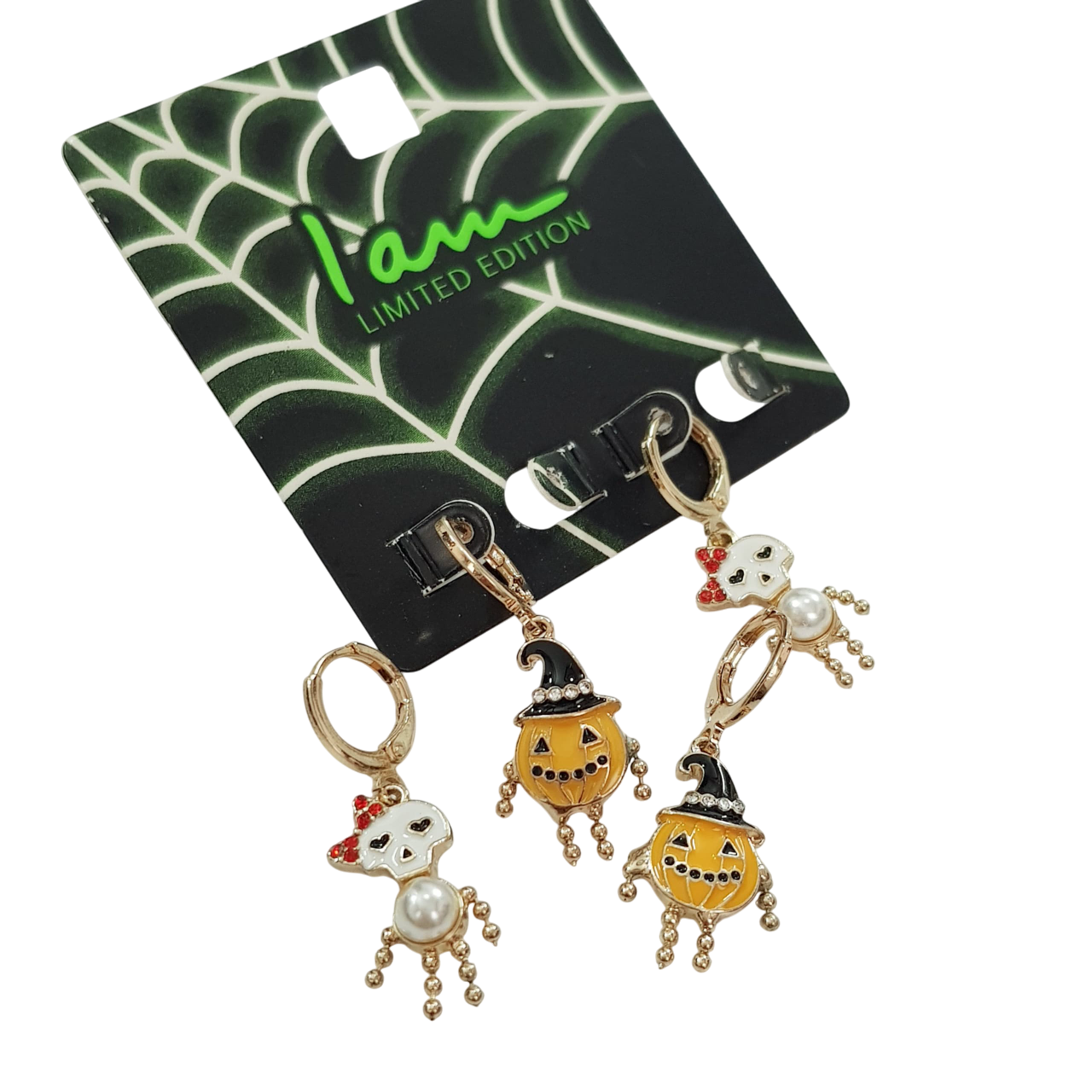 پک دو جفتی گوشواره قفلی آویز کدو تنبل و اسکلت برند iam