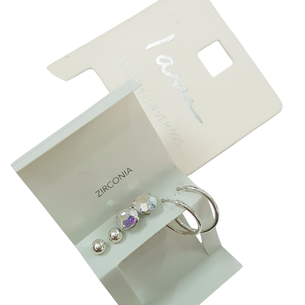 پک سه جفتی گوشواره حلقه ای و گلگوش نقره عیار ۹۲۵ با سنگ زیرکنیا اصل برند iam