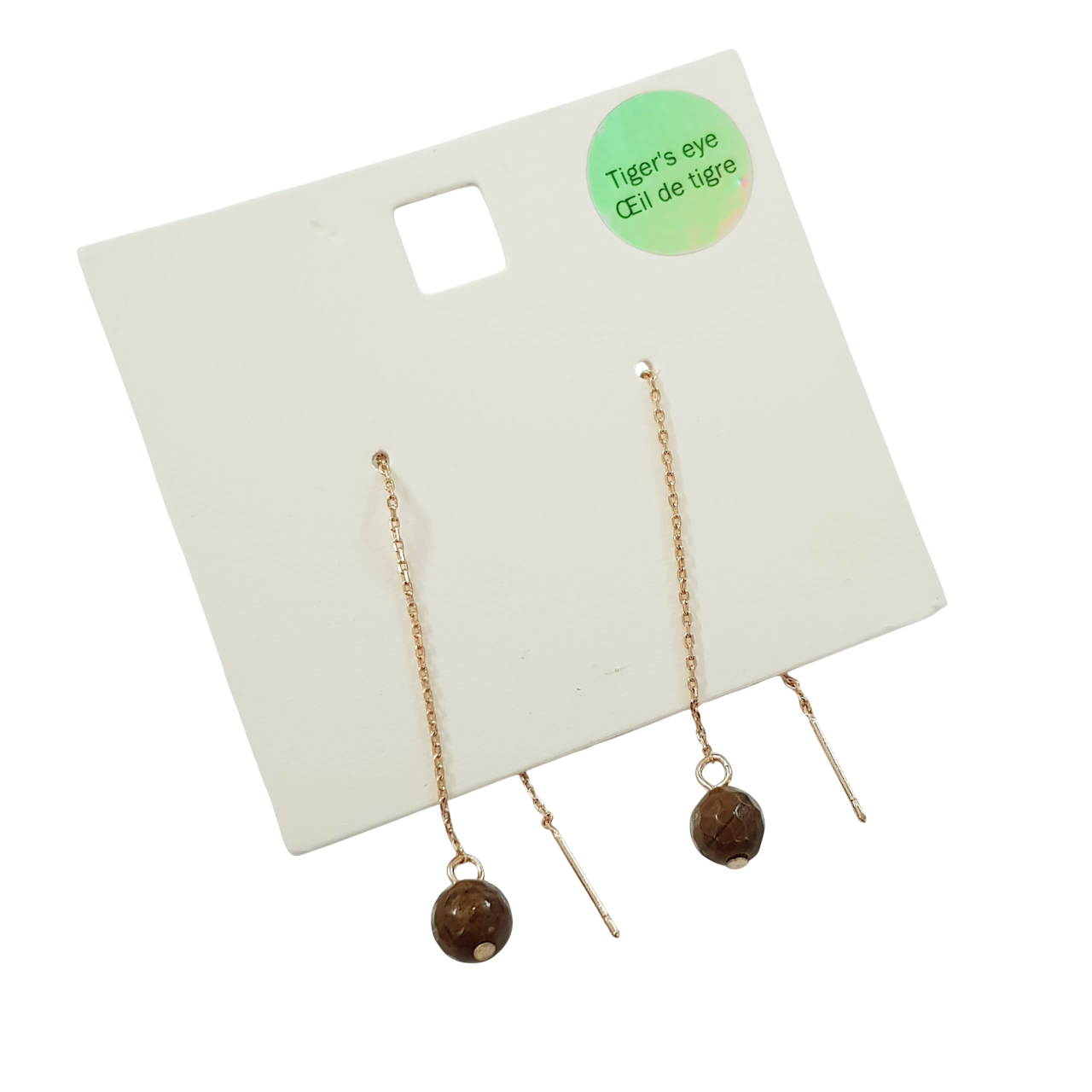 گوشواره بخیه طلایی آویز سنگ چشم ببر برند iam کد ۲۱۰۸۱۵