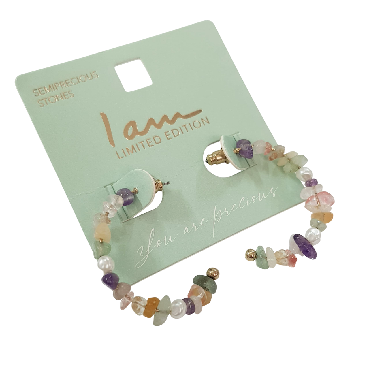 گوشواره نیم حلقه کار شده با سنگ های طبیعی اصل برند iam کد ۲۱۰۸۳