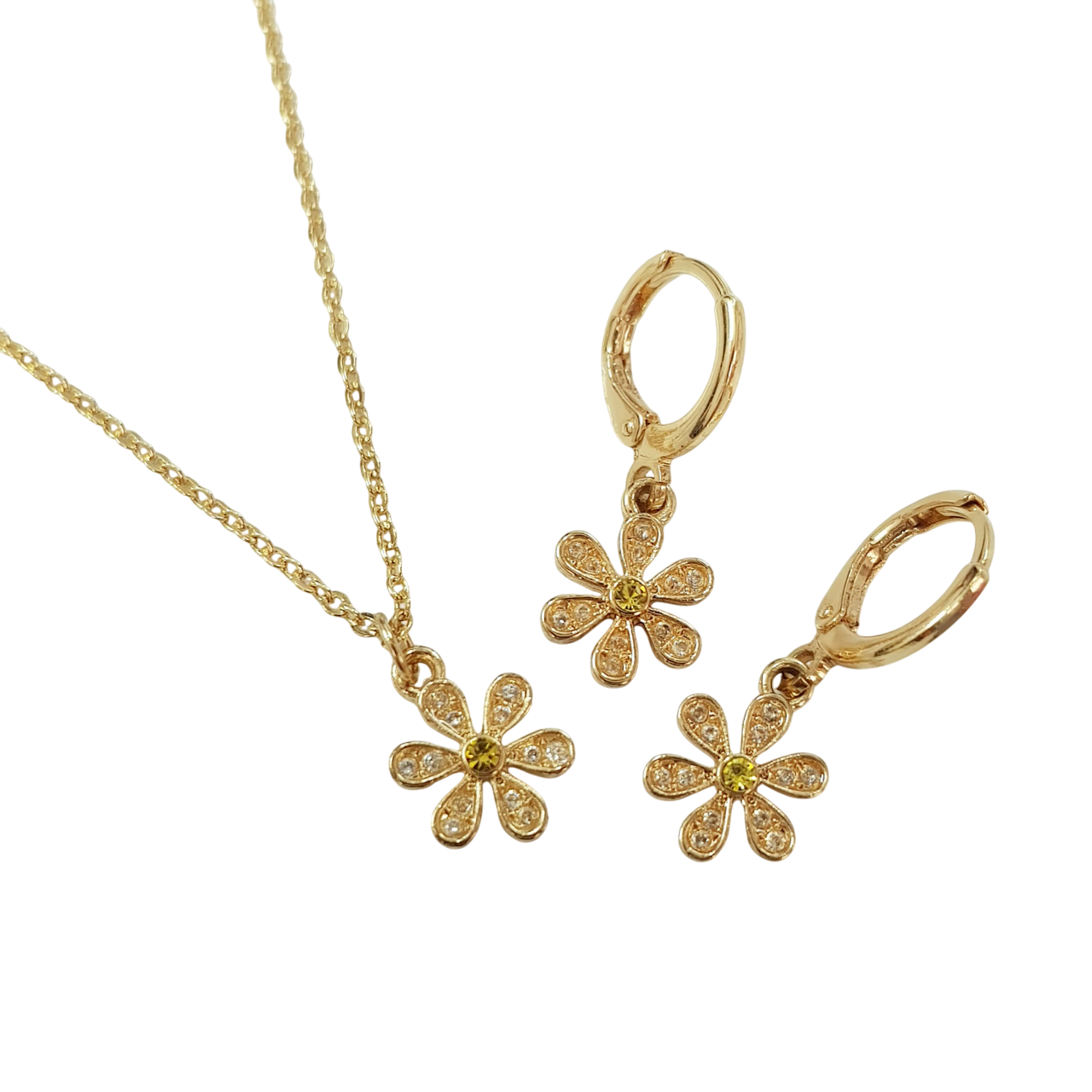 نیم ست گوشواره و گردنبند روکش طلا مدل گل بابونه برند Accessories کد ۲۴۰۸۳