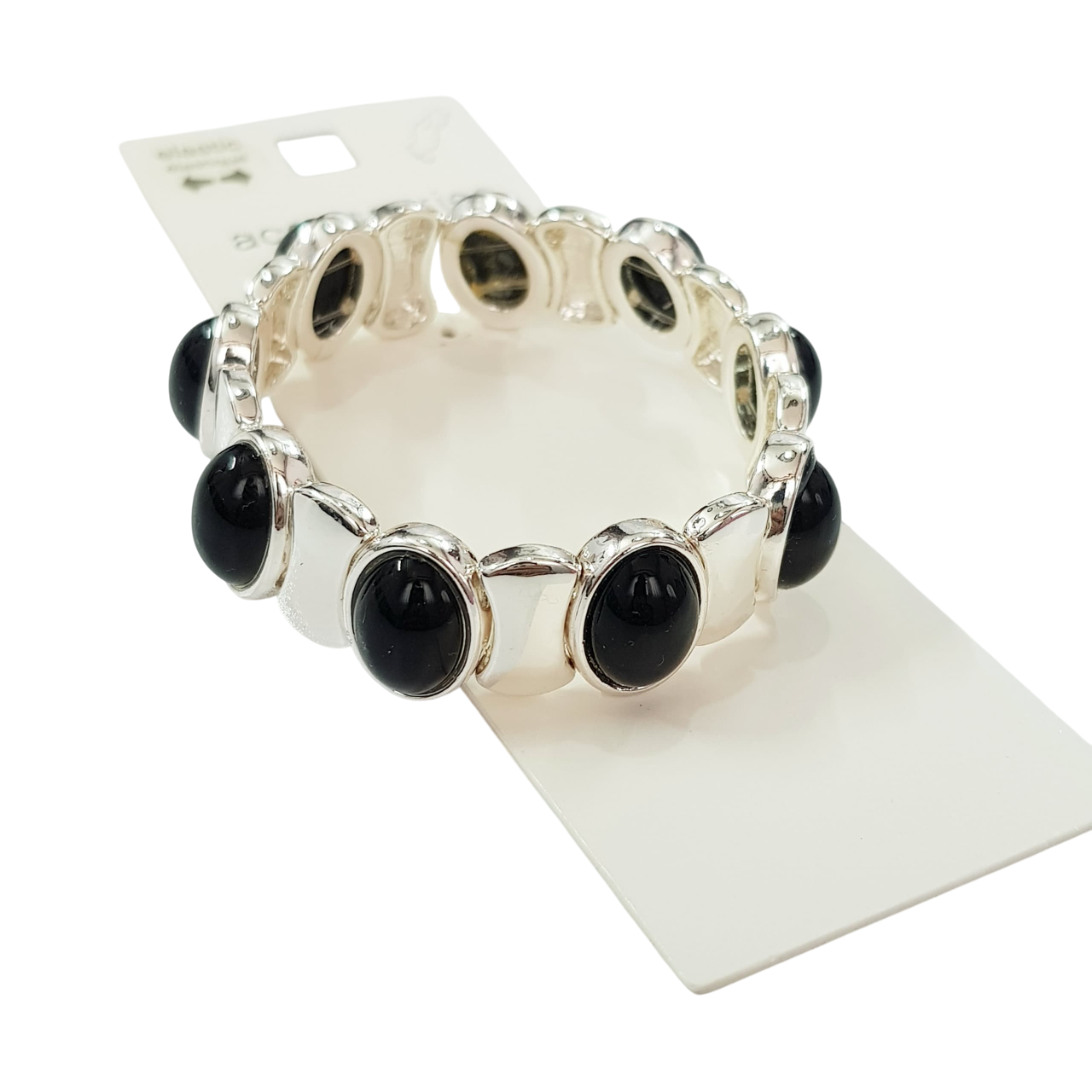 دستبند بنگل کشی نقره ای نگین مشکی برند Accessories کد ۲۷۰۸۲