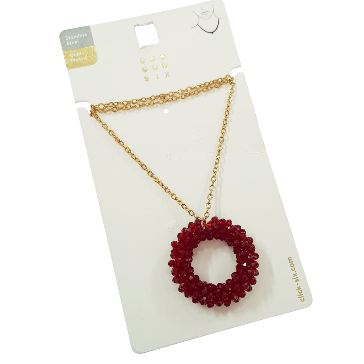 گردنبند استیل طلایی آویز منجوق رنگی برند Six کد ۲۸۰۸۵