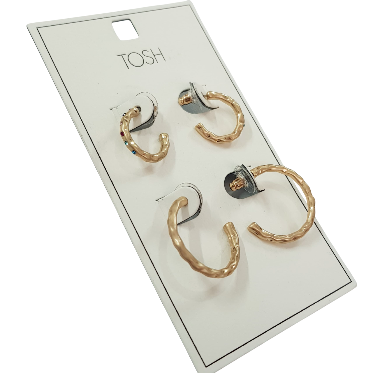 پک دو جفتی گوشواره حلقه طلایی با نگین های مولتی کالر برند TOSH کد ۰۳۰۹۲