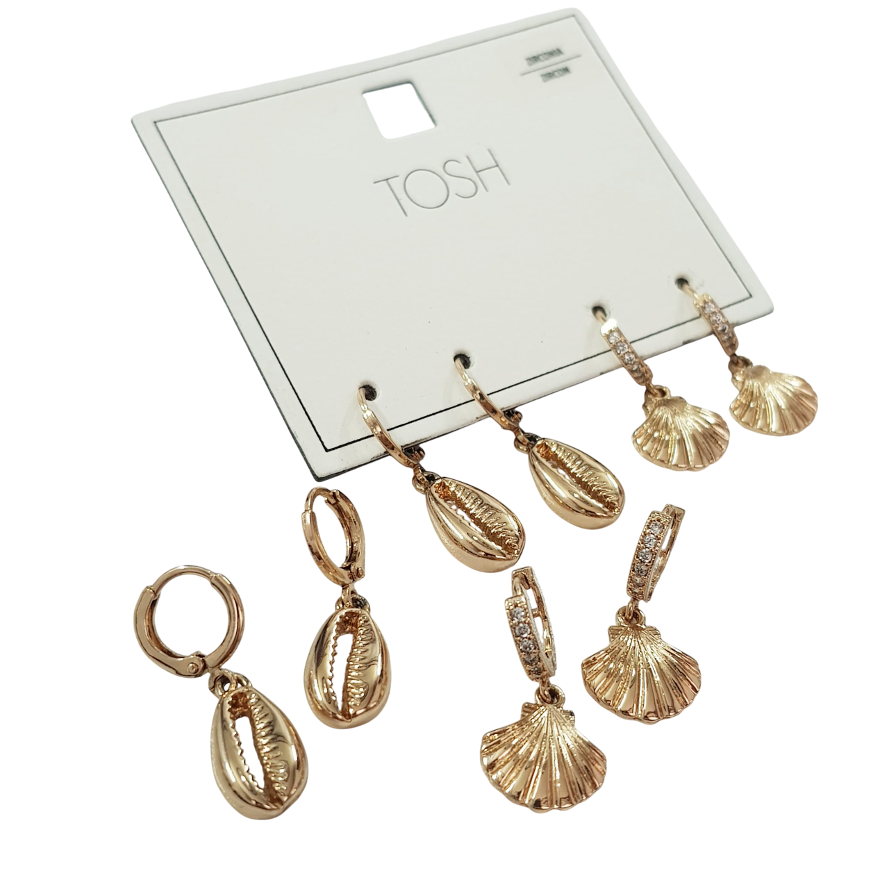 پک دو جفتی گوشواره طلایی قفلی آویز دار برند TOSH کد ۰۶۰۹۵
