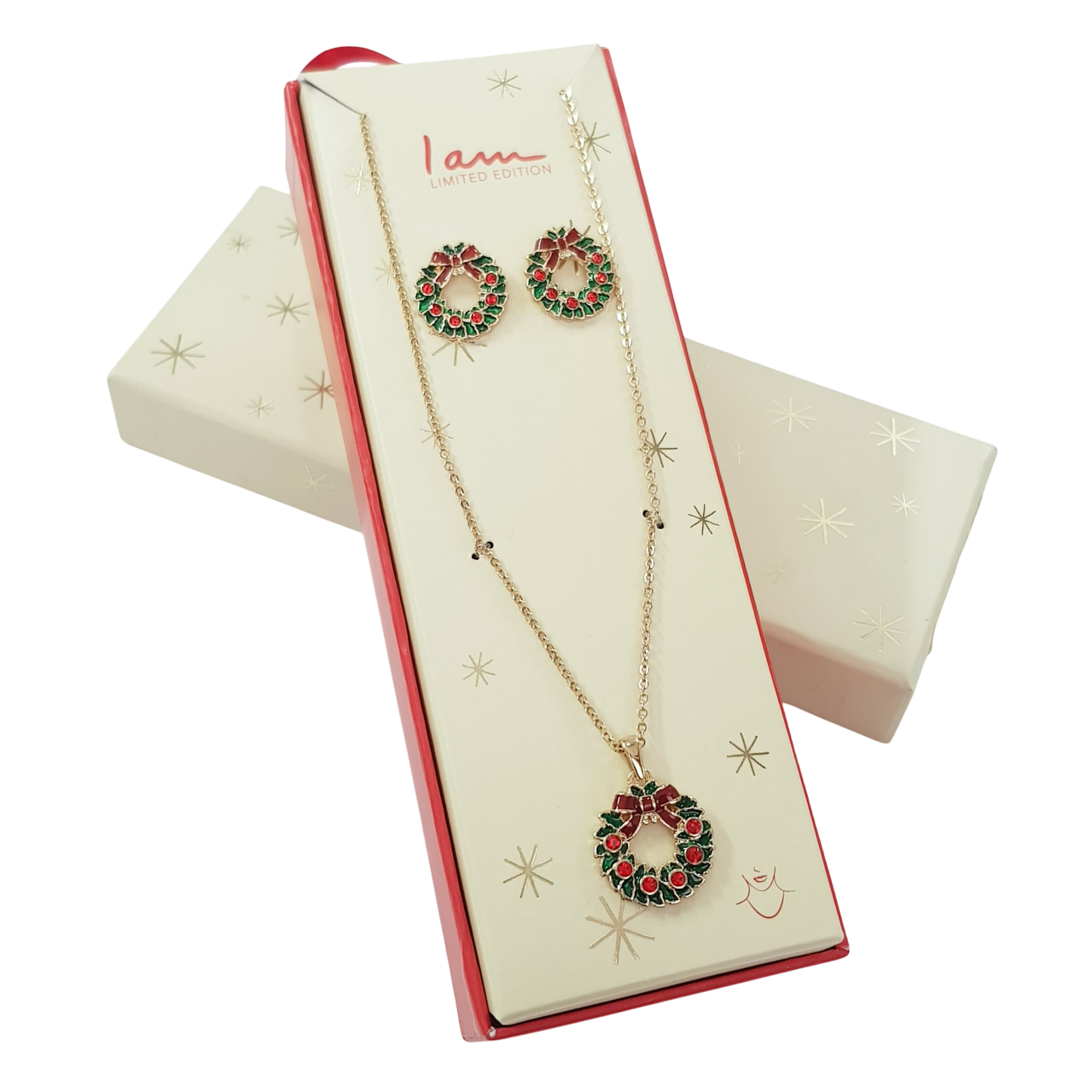 نیم ست گردنبند و گوشواره کریسمسی طلایی برند iam کد ۰۶۰۹۴