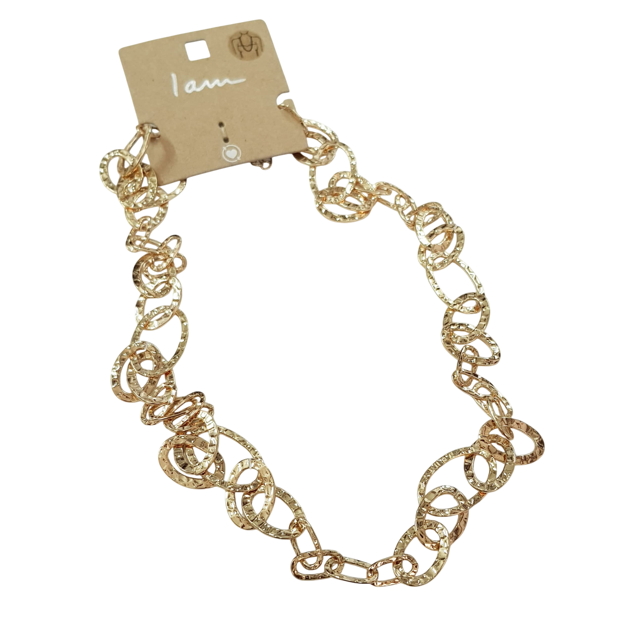 گردنبند رولباسی طلایی زنجیر درشت طرح چکش کاری برند iam کد ۰۹۰۹۶