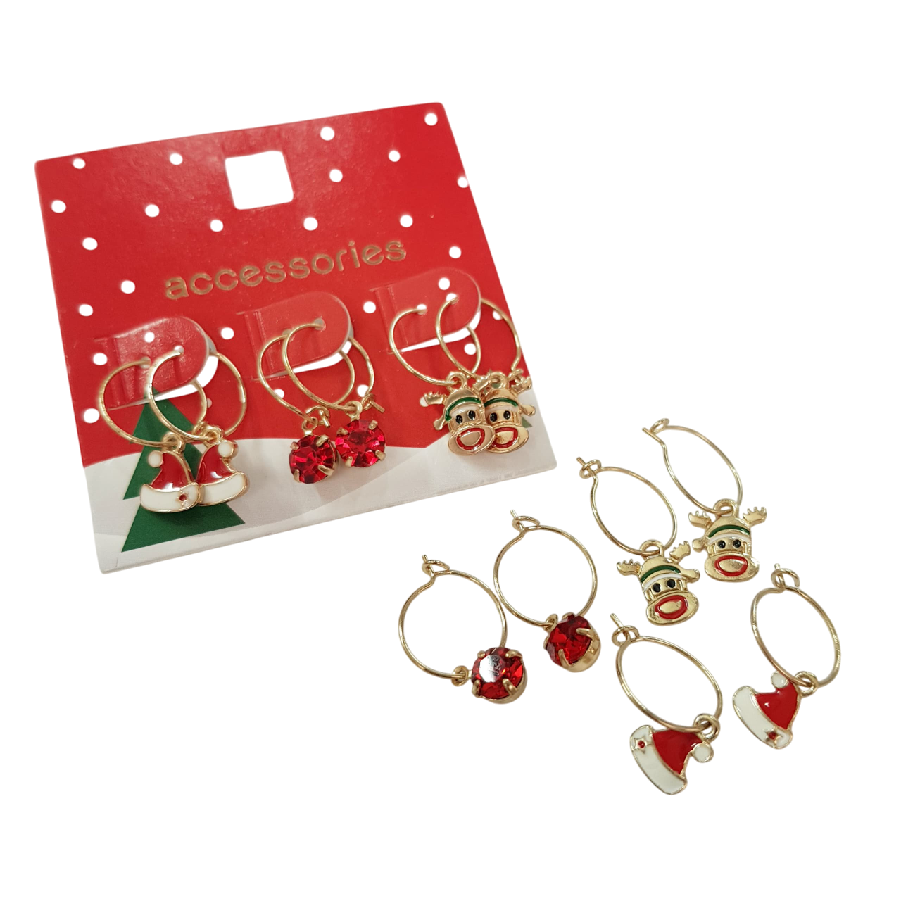 پک سه جفتی گوشواره طلایی کریسمسی حلقه ای آویز دار برند ACC کد ۱۱۰۹۰۳