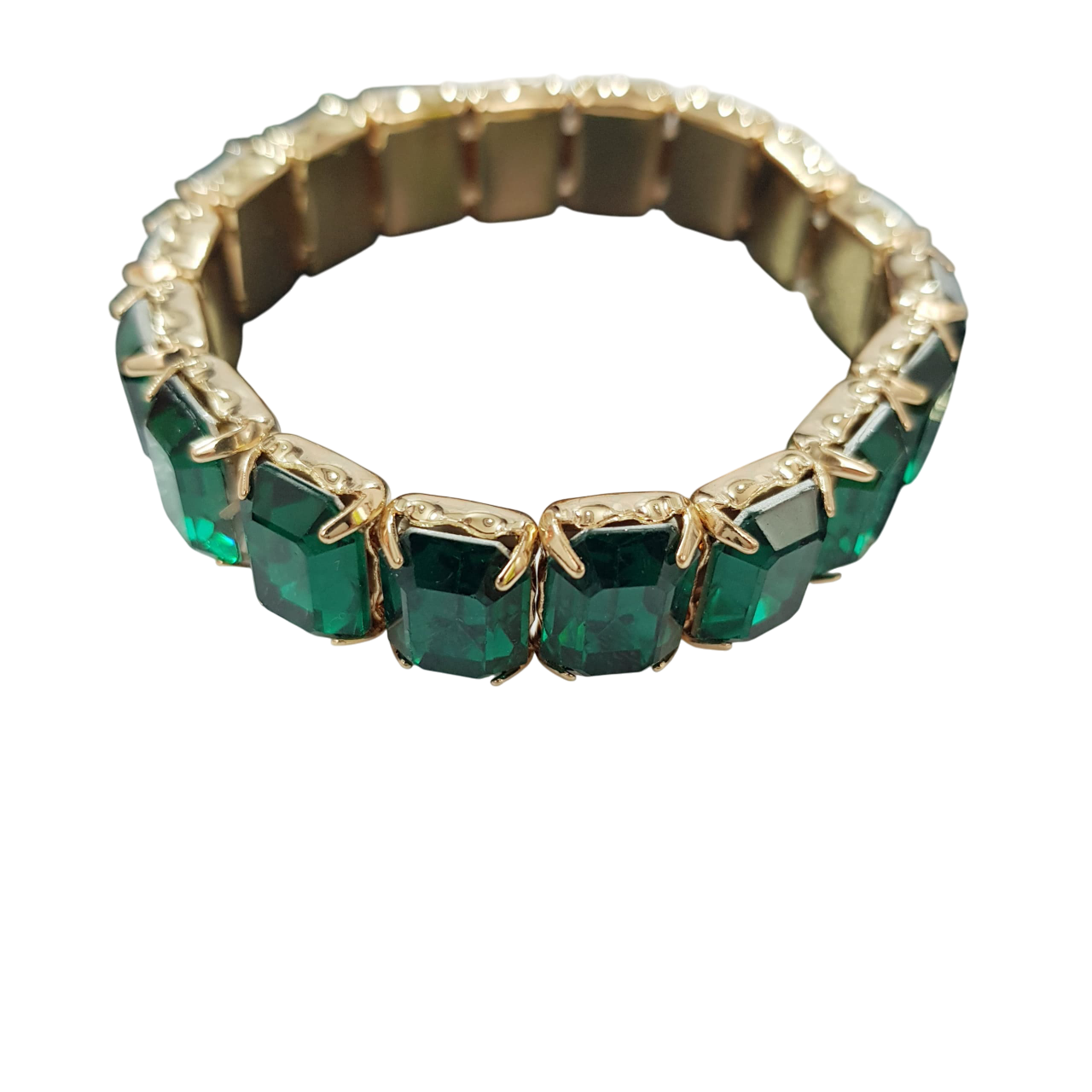 دستبند بنگل کشی طلایی کریستالی سبز رنگ برند Accessories کد ۱۱۰۹۰۶