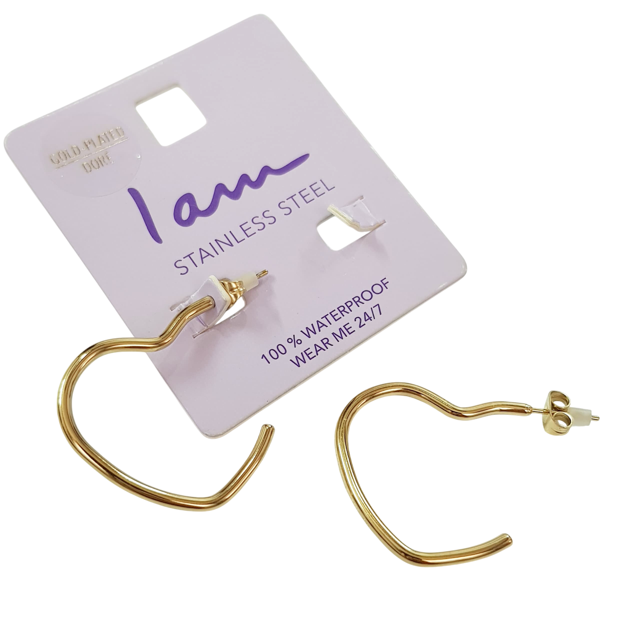 گوشواره قلبی استیل با آبکاری طلا برند iam کد ۱۵۰۹۴