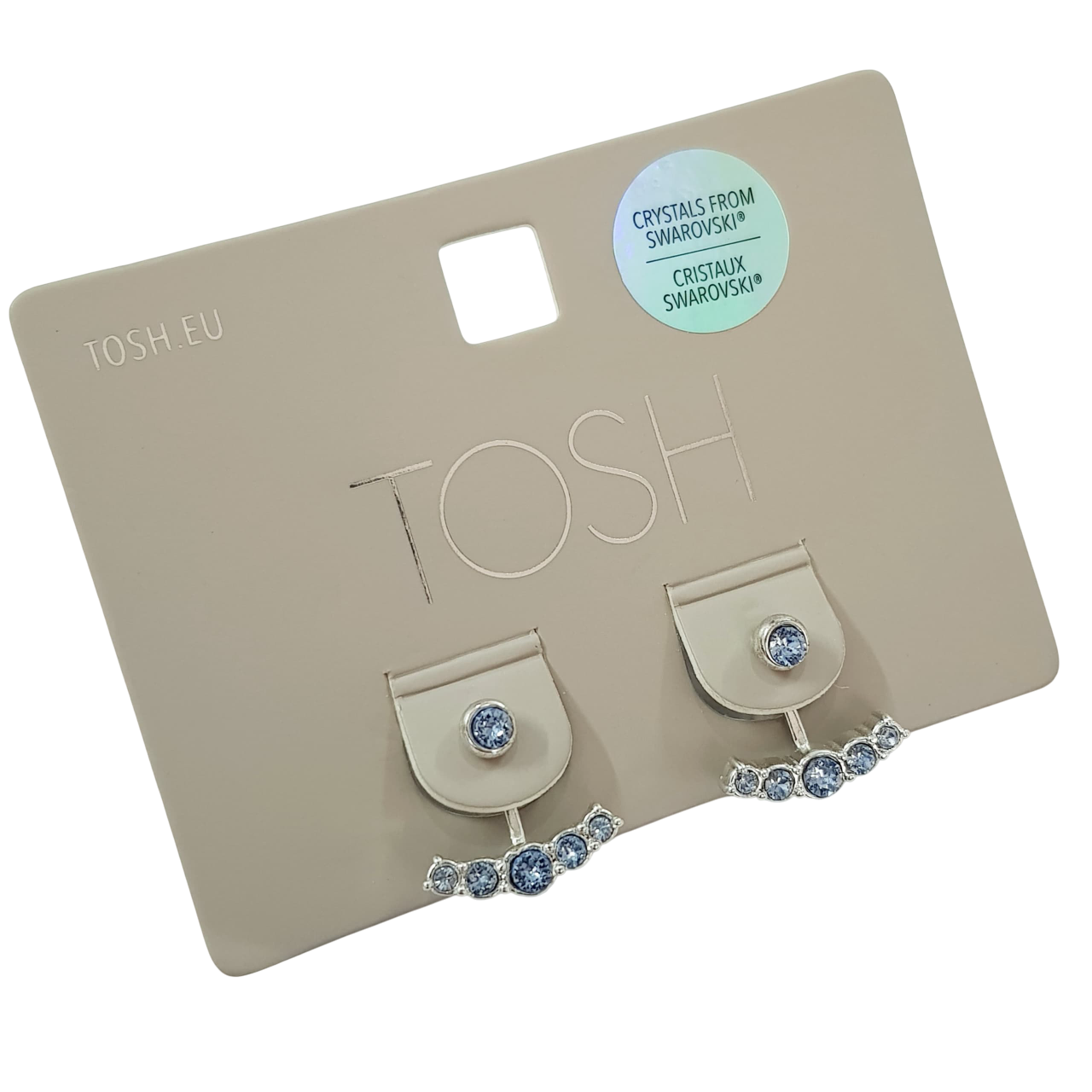 گوشواره دو حالته نقره ای با کریستال سواروسکی آبی برند TOSH کد ۱۵۰۹۵