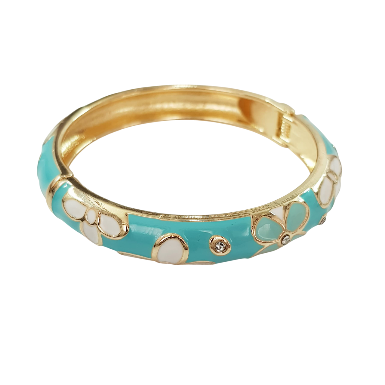 دستبند بنگل طلایی مینا کاری شده نگین دار فنری برند Fashion Jewelry کد ۱۵۰۹۶