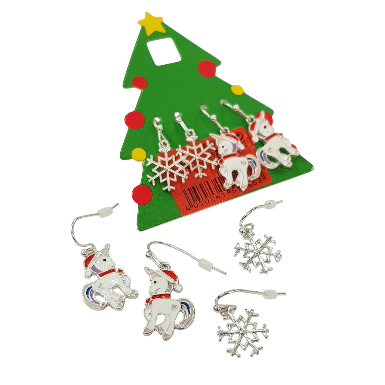 پک دو جفتی گوشواره عصایی کریسمسی آویز تکشاخ و دونه برف برند ACC کد ۱۶۰۹۳