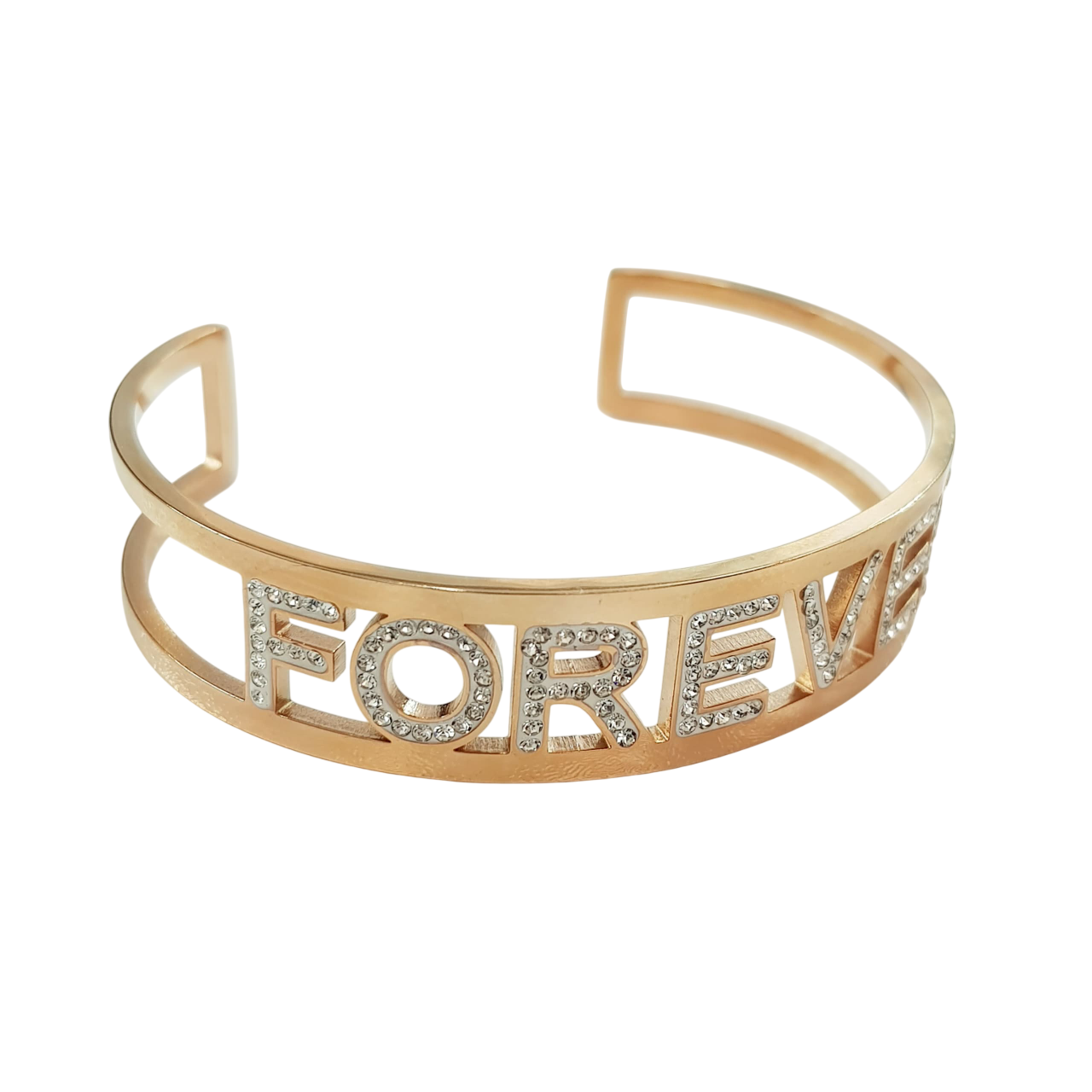 بنگل استیل طلایی برند Forever فول نگین کد ۱۶۰۹۶