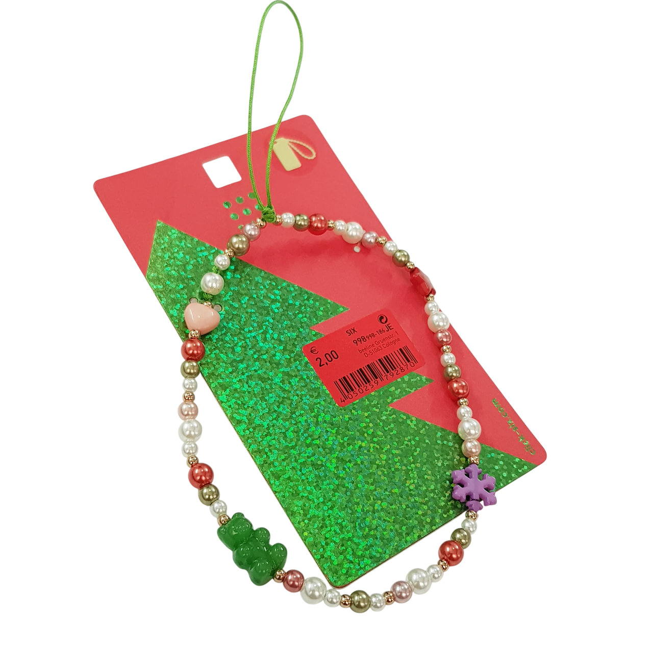 آویز کیف و موبایل کریسمسی مروارید و مهره رنگی برند Six کد ۱۷۰۹۳