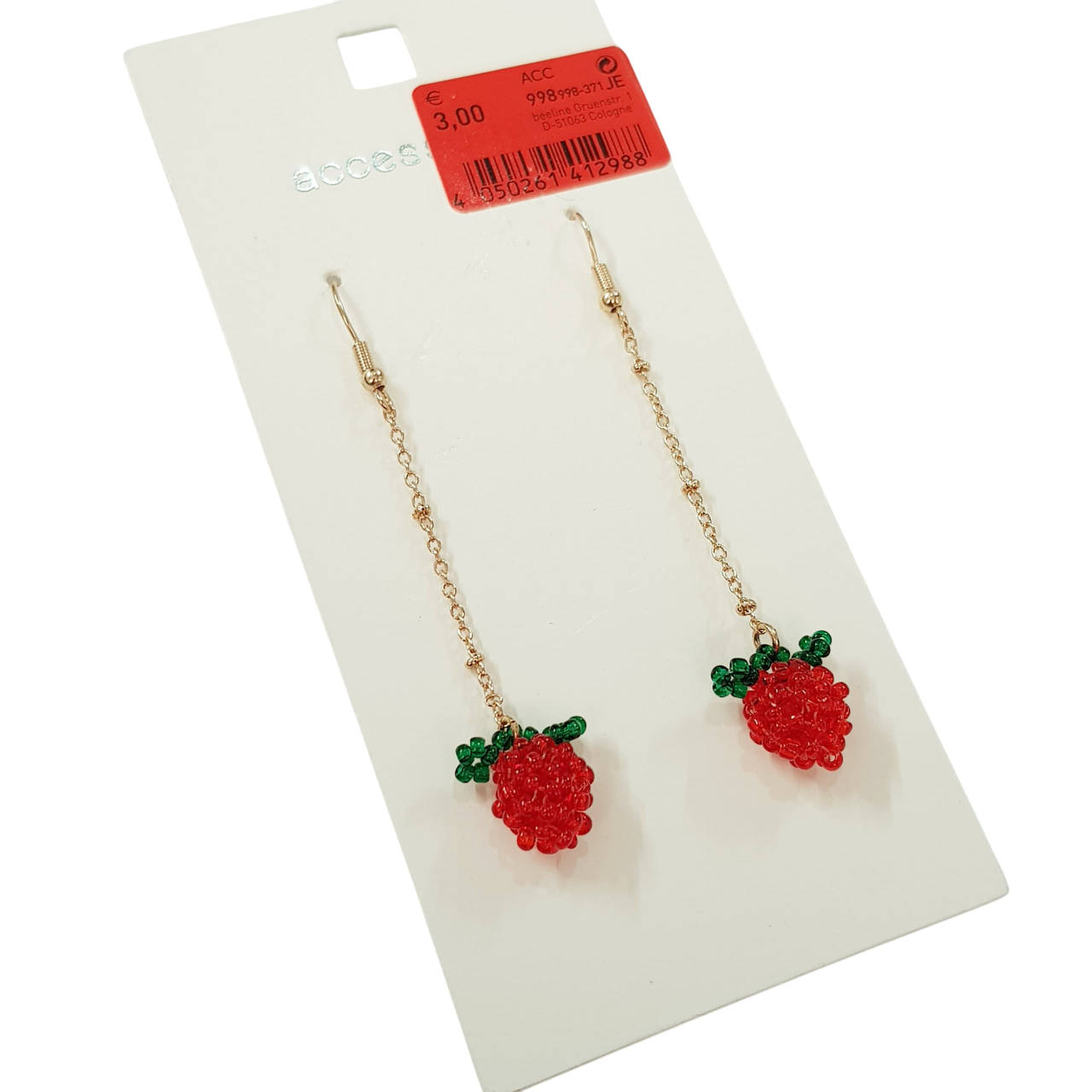 گوشواره فانتزی طلایی آویز توت فرنگی برند ACC کد ۱۸۰۹۵