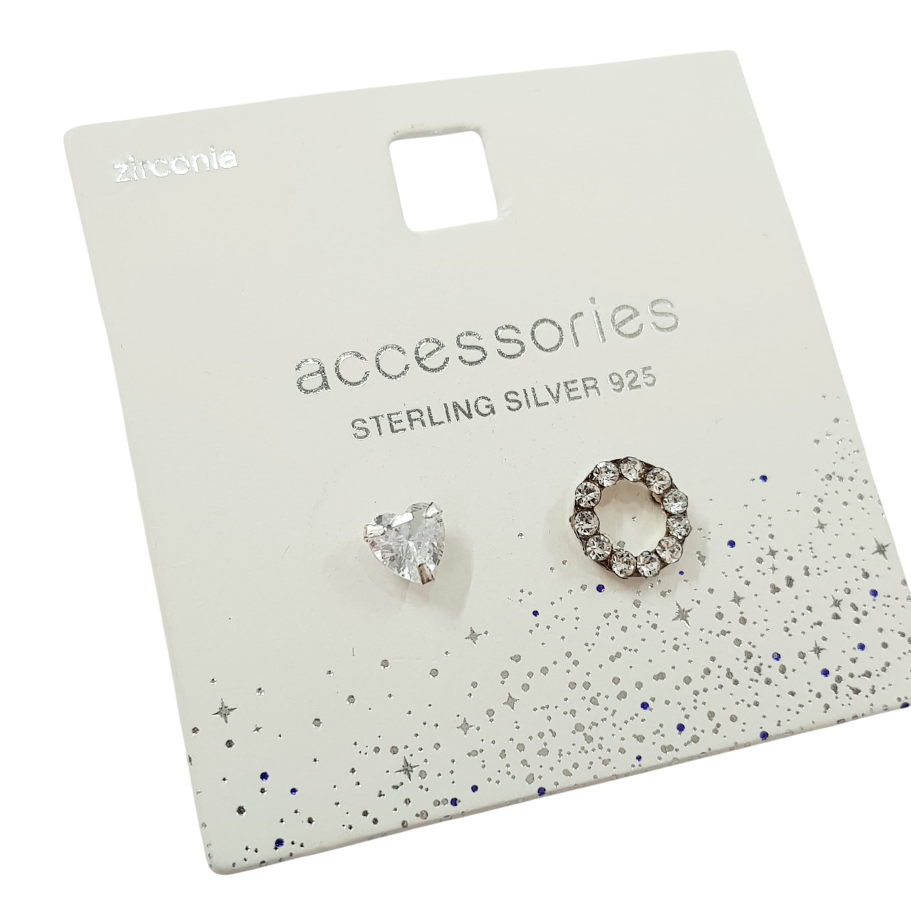 گوشواره گلگوش نگین دار مدل نامتقارن جنس نقره عیار ۹۲۵ برند Accessories کد ۲۱۰۹۳