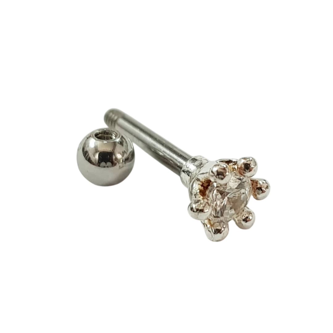 پیرسینگ گوش نقره عیار ۹۲۵ نگین دار پیچی میله استیل برند iam کد ۰۱۱۰۱