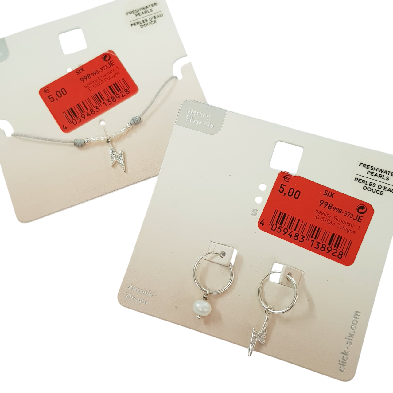 نیم ست گوشواره و دستبند نقره ۹۲۵ کار شده با مروارید برند Six کد ۰۱۱۰۳