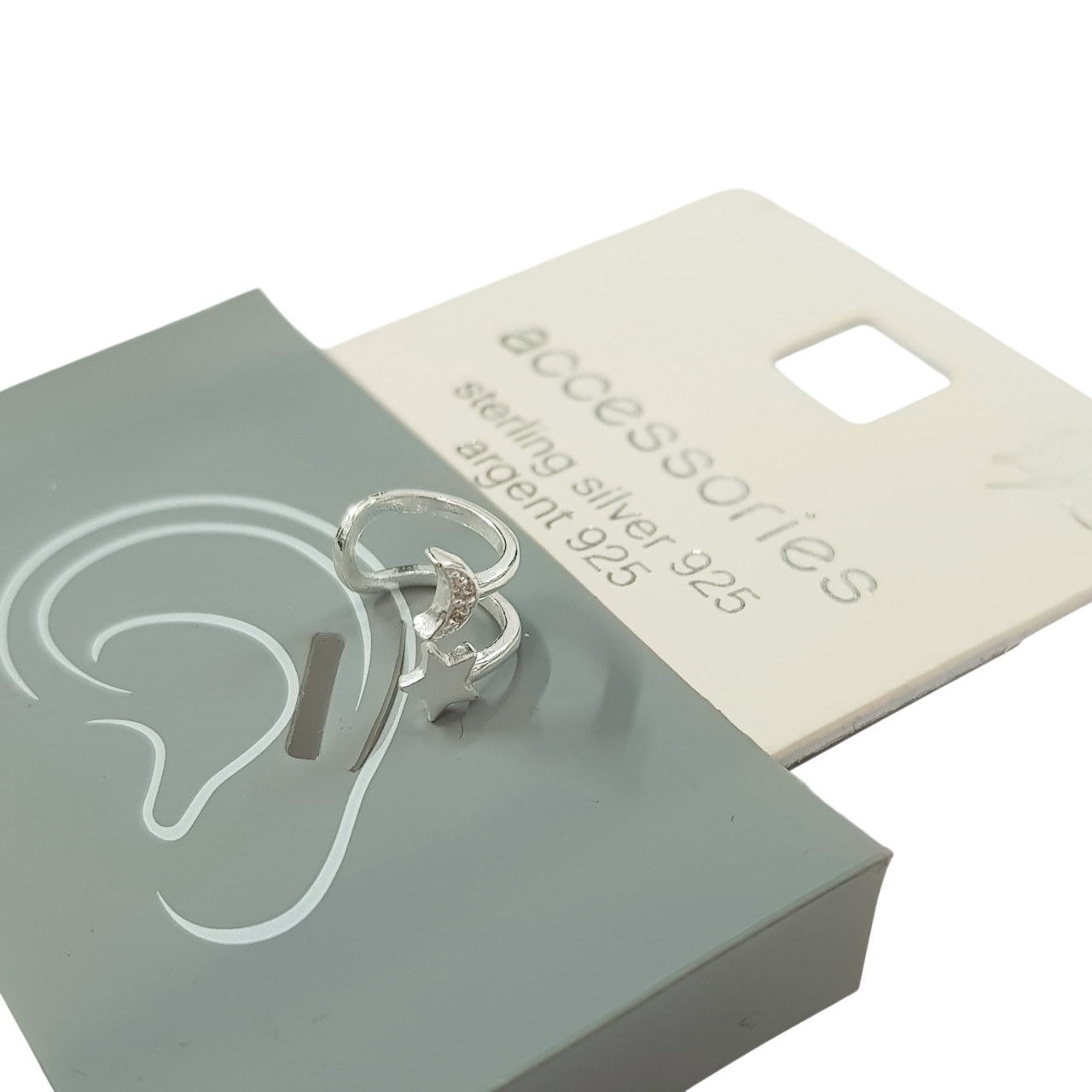 گوشواره ایرکاف مدل دو ردیف ماه و ستاره ، جنس نقره عیار ۹۲۵ برند iam کد ۰۶۱۰۲