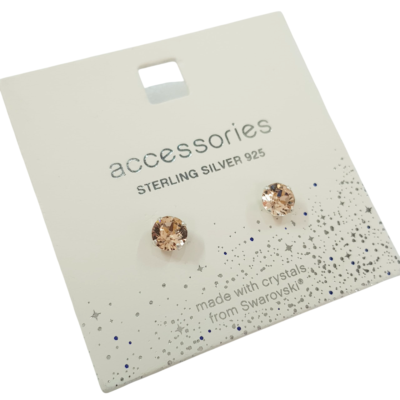 گوشواره گلگوش نگین سواروسکی صورتی شامپاینی نقره عیار ۹۲۵ برند Accessories کد ۰۷۱۰۳