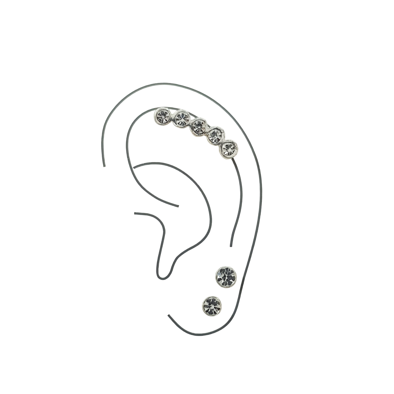 پک گوشواره گلگوش و پیرسینگ نگین دار پیچی جنس نقره عیار ۹۲۵ برند iam کد ۰۹۱۹۱