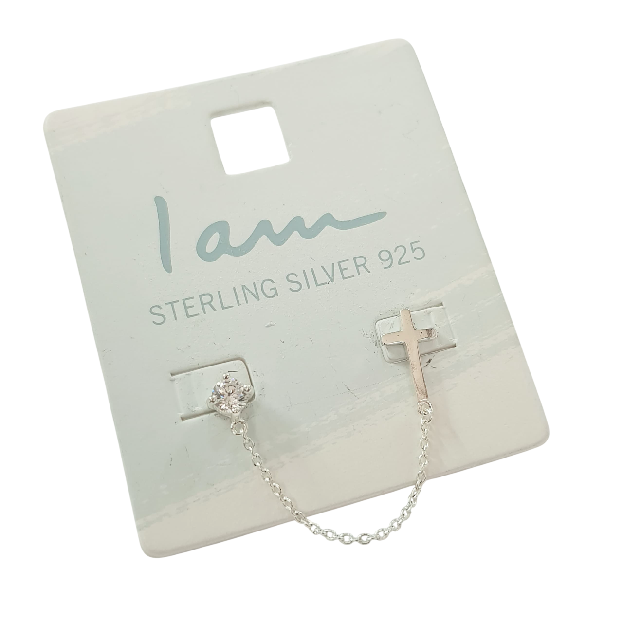 گوشواره نقره عیار ۹۲۵ طرح صلیب زنجیردار برند Iam کد ۱۵۱۰۵