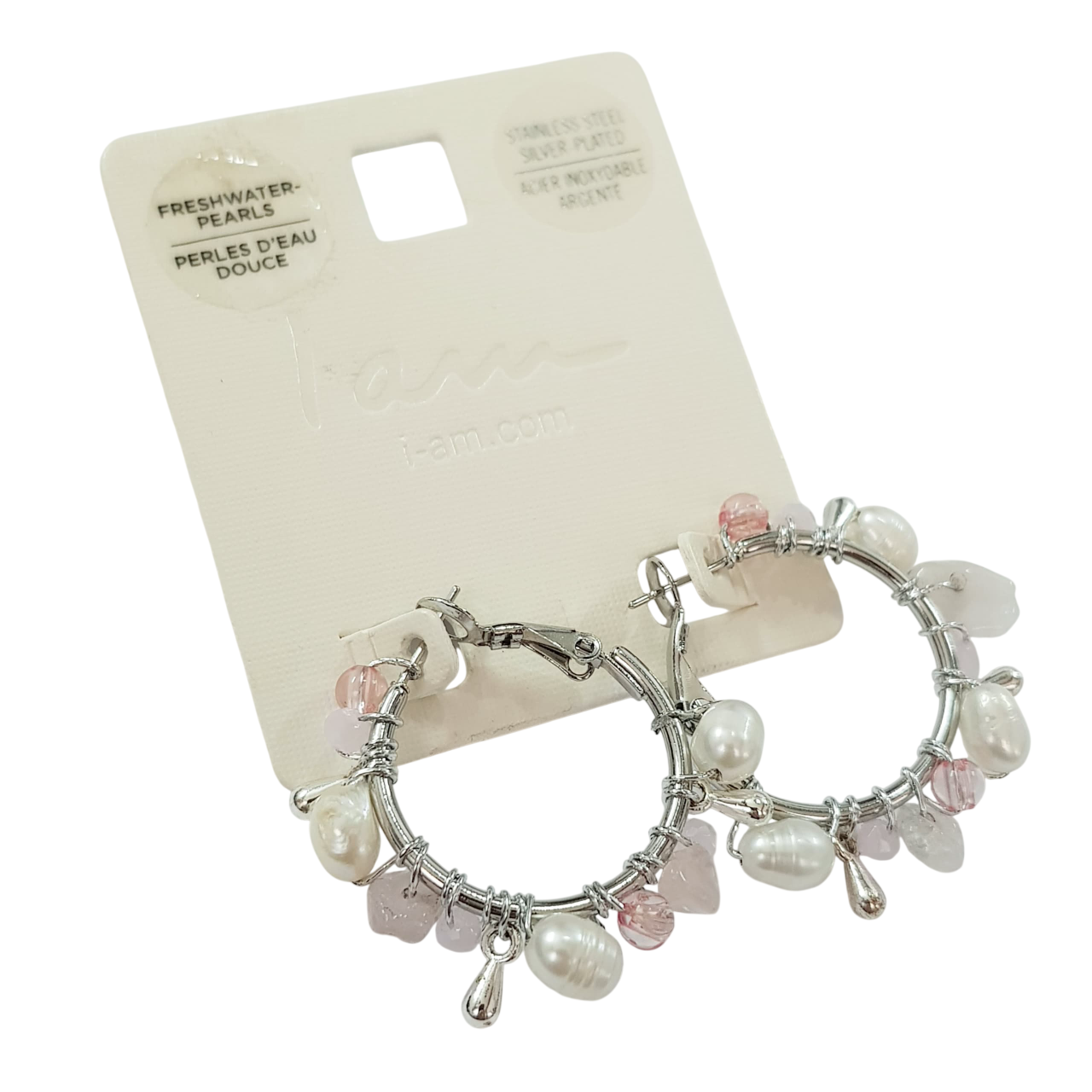 گوشواره قفلی استیل کار شده با سنگ کوارتز اصل و مروارید آب شیرین اصل ، کد ۱۲۱۲۰۵