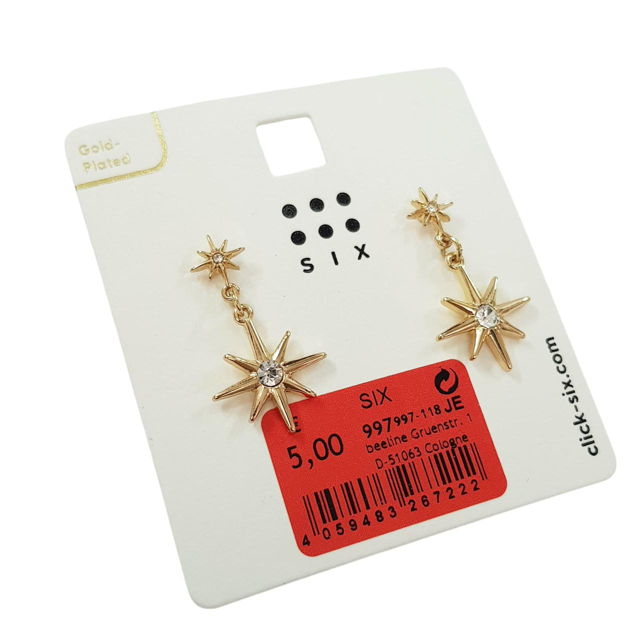 گوشواره آبکاری طلا آویز ستاره نگین دار ، کد ۱۲۱۲۰۴