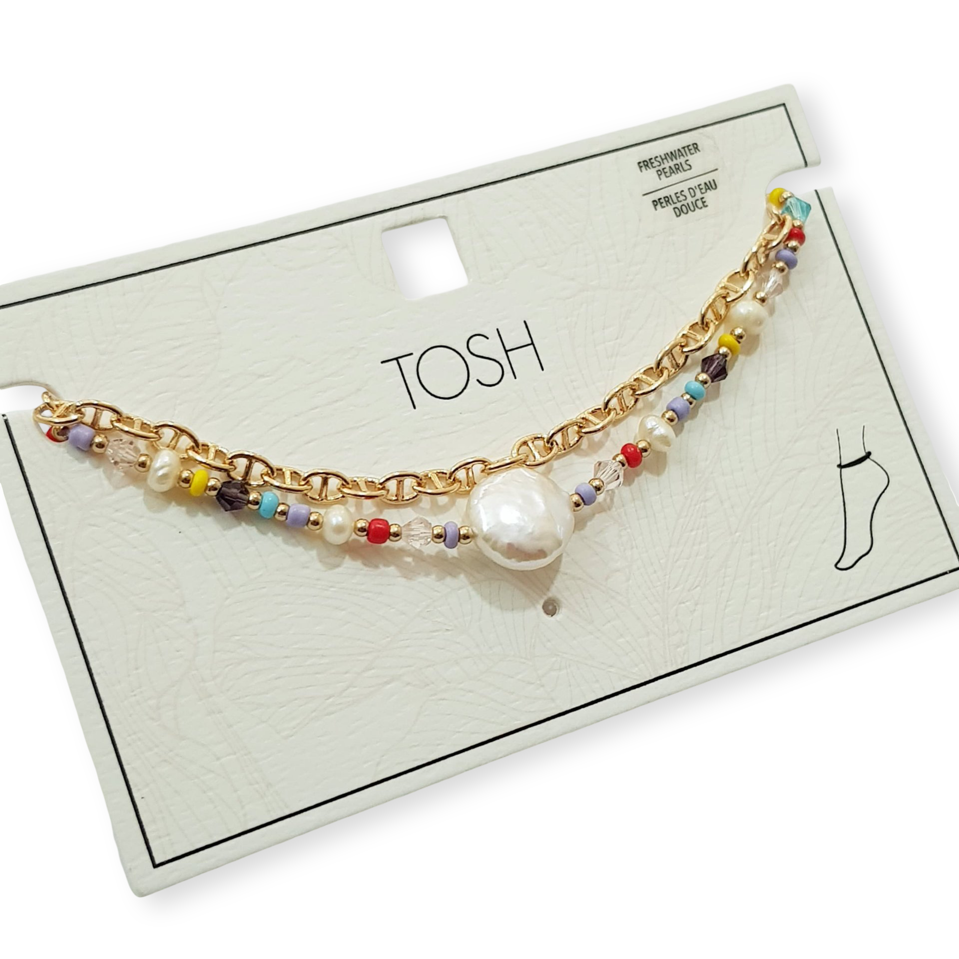 پک دو عددی پابند طلایی با آویز مروارید باروک اصل ، از برند Tosh آلمان ، کد ۲۵۰۵۰۵