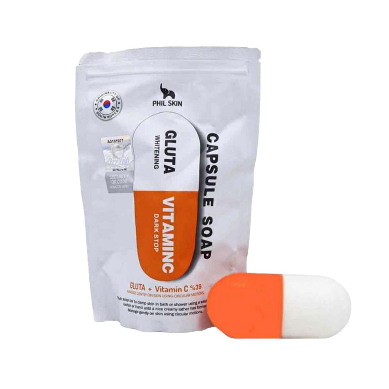 صابون کپسولی روشن کننده فیل اسکین مدل گلوتا و ویتامین سی وزن 120 گرم